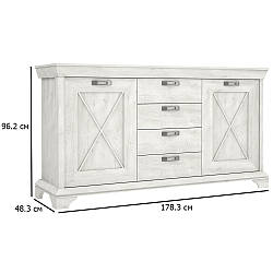 Довгий комод у стилі прованс Kashmir 178.3 см сосна біла у вітальню