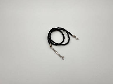Чорний Шнурок на шию із застібкою "Косичка" з карабіном 50 см. Текстильний міцний Ремінець Фурнітура