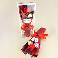 Букет из мыльных роз ручной работы 29*11*5см, цветы из мыла Красный с розовым