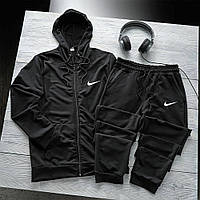 Мужской черный спортивный костюм Nike весна-осень на змейке , Молодежный черный костюм Найк хлопок с капюшоном