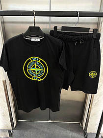 Чоловічий літній костюм футболка і шорти Stone Island Black Чоловічий комплект Чорний лого