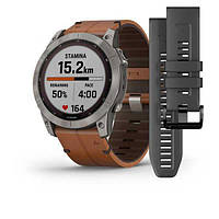 Смарт-годинник Garmin Fenix 7X Sapphire Solar Titanium w. Chestnut Leather Band (010-02541-19)