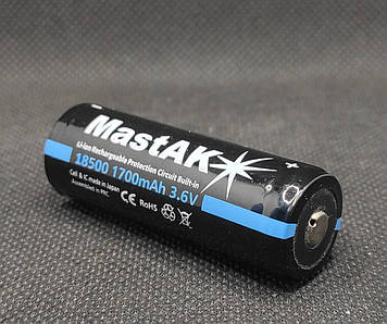 Акумулятор Mastak  18500P з захистом 3,7V 1700mAh ( 1шт. )