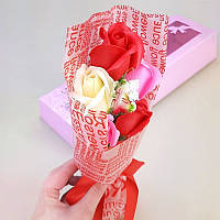 Букет из 5 мыльных роз ручной работы 34*19*5.5 см, цветы из мыла