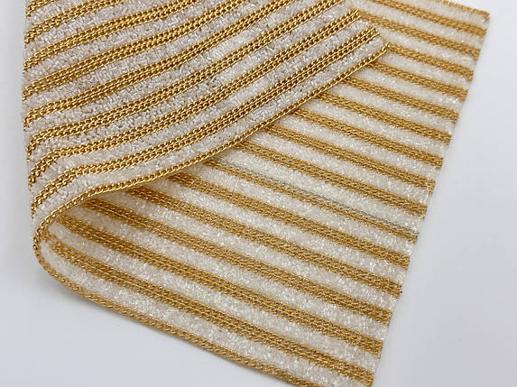 Стразова тканина кольору "золоті смужки в кришталі" 24х40см смугами шириною 2 см на силіконовій основі, фото 2