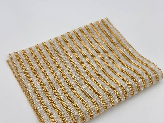 Стразова тканина кольору "золоті смужки в кришталі" 24х40см смугами шириною 2 см на силіконовій основі, фото 2