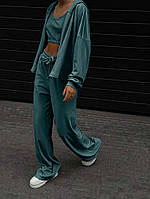Велюровий жіночий зручний костюм-трійка штани кофта і топ, фото 2