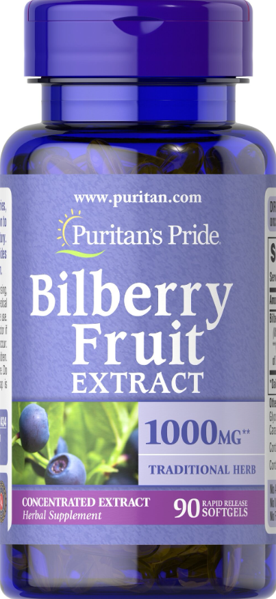 Екстракт чорниці для зору Puritan's Pride Bilberry Fruit Extract 1000 mg 90 капсул