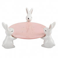 Подставка "Белые кролики", розовая, 18 см Ku