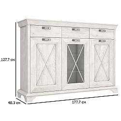 Довгий комод-вітрина з підсвічуванням Kashmir 177.7 см біла сосна для їдальні в стилі прованс