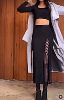 Жіночий костюм-двійка топ + спідниця міді тканина: рубчик мустанг Мод 1494