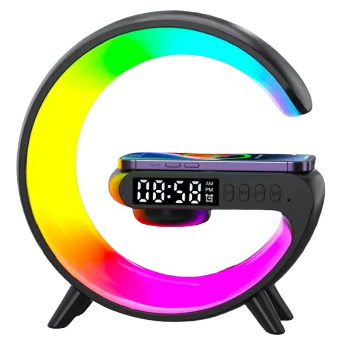 Смарт лампа G-Smart RGB Night Light 15W з бездротовою зарядкою та Bluetooth колонкою, Black