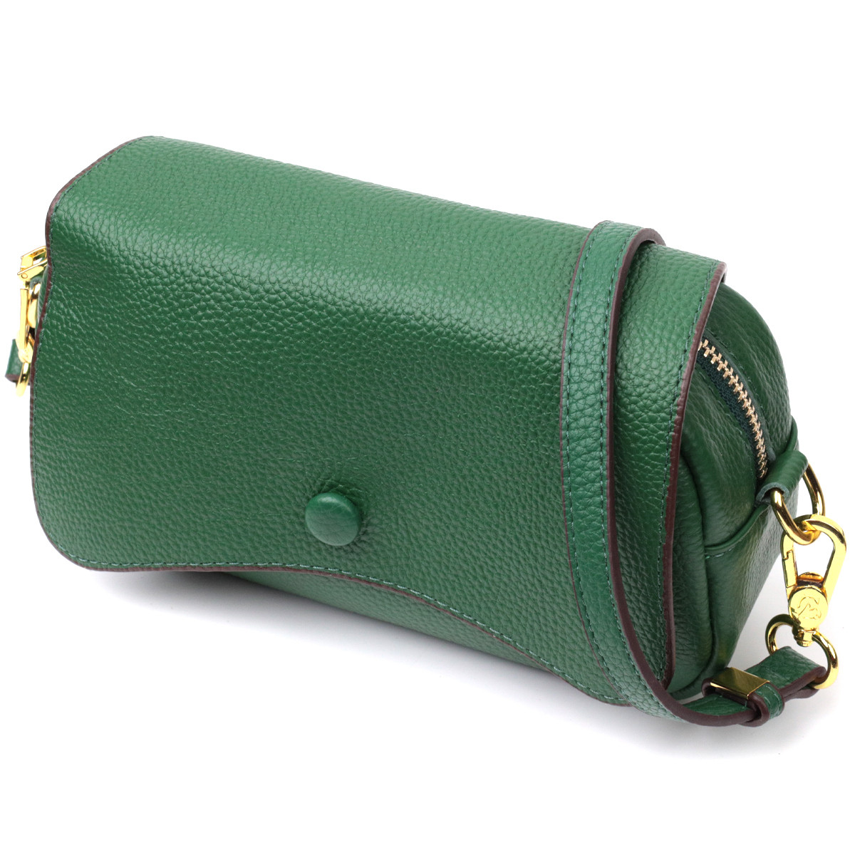 Шкіряна жіноча сумка в гарному кольорі та з фігурним клапаном Vintage 22430 Зелена