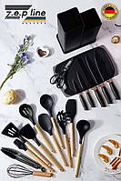 Набор кухонных принадлежностей на 19 предметов с силиконовыми и пластиковыми аксессуарами ZP-107 в черном