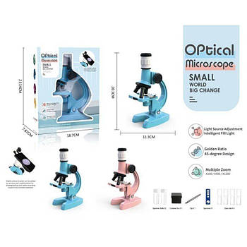 Мікроскоп для дітей (2 кольори, підсвічування, лінза, додаткове обладнання) LZ 8601-1
