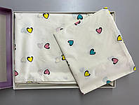 Комплект детского постельного белья в кроватку для новорожденных из 100% хлопка Сердечки різнокольорові