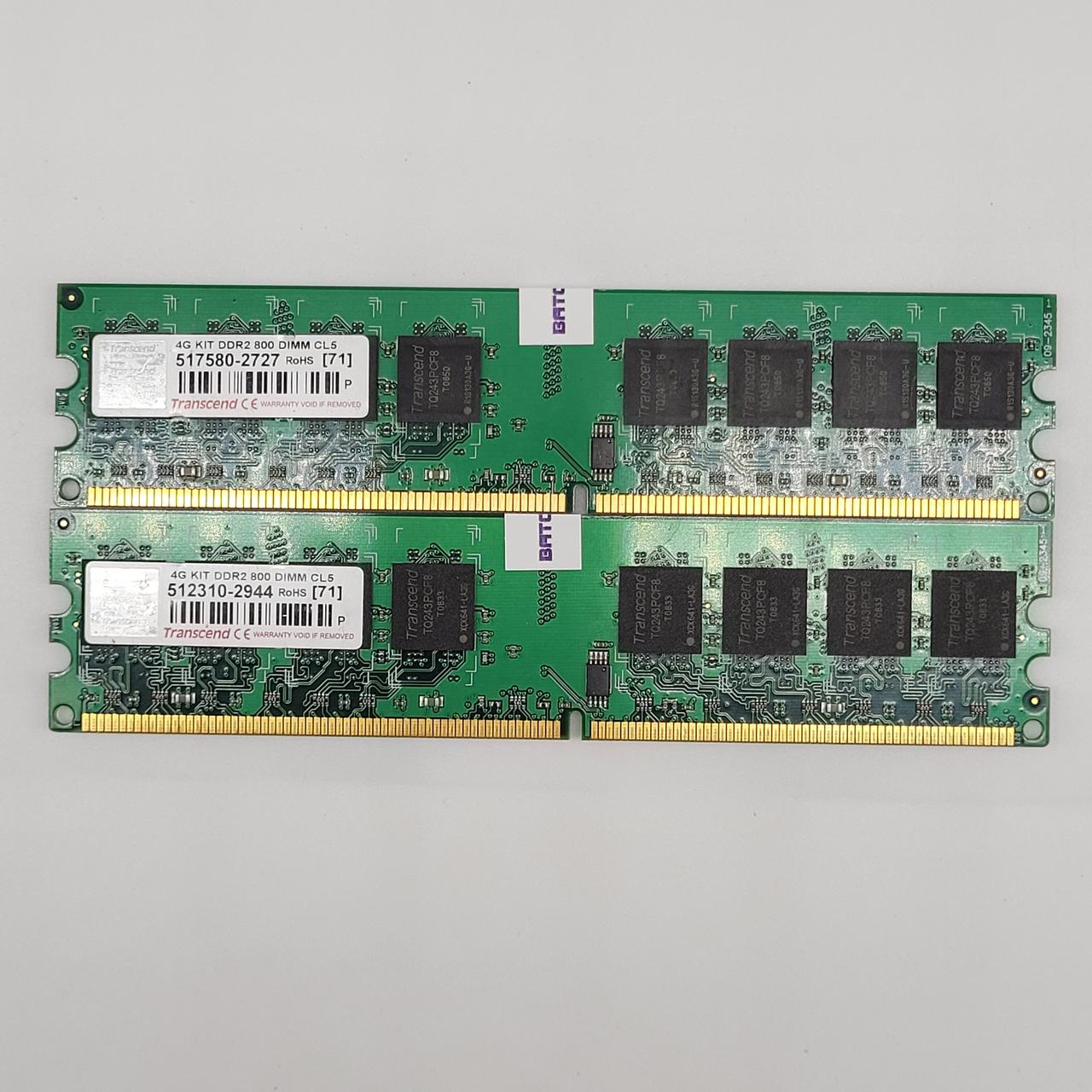 Пара оперативної пам'яті Transcend DDR2 4Gb (2Gb+2Gb) 800MHz PC2 6400U CL5 (JM4GDDR2-8K) Б/В