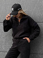 Женский тёплый спортивный костюм флис с кофтой с молнией и джоггерами (чёрный, графит, молоко, беж)