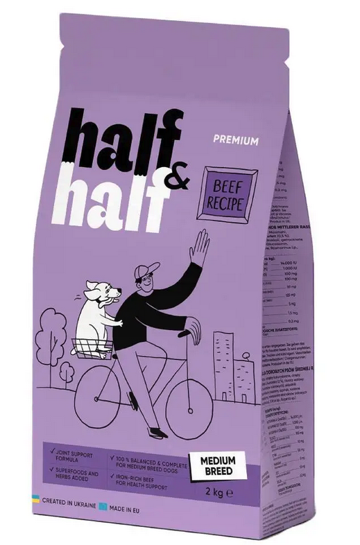 Half&Half Medium Breed корм для собак середніх порід з яловичиною 2 кг