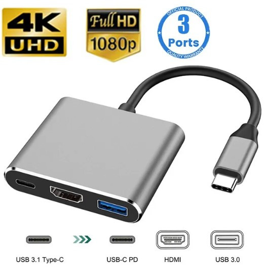 USB-хаб 4K Переходник Type-C на HDMI USB 3.0, адаптер для MacBook Apple Samsung Asus HP Type-С