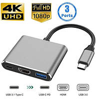 USB-хаб 4K Переходник Type-C на HDMI USB 3.0, адаптер для MacBook Apple Samsung Asus HP Type-С