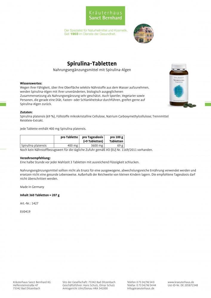 Спирулина Sanct Bernhard «Spirulina» 400 мг., 360 таблеток, Германия - фото 2 - id-p2095974867