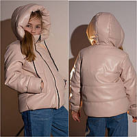 Весняна курточка для дівчинки Дитяча, модна куртка з екошкіри. Весняна коротка курточка Р- 140,146,152,158