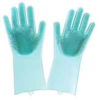 Перчатки для мытья посуды уборки силиконовые с мочалкой Зеленые Лучшая цена