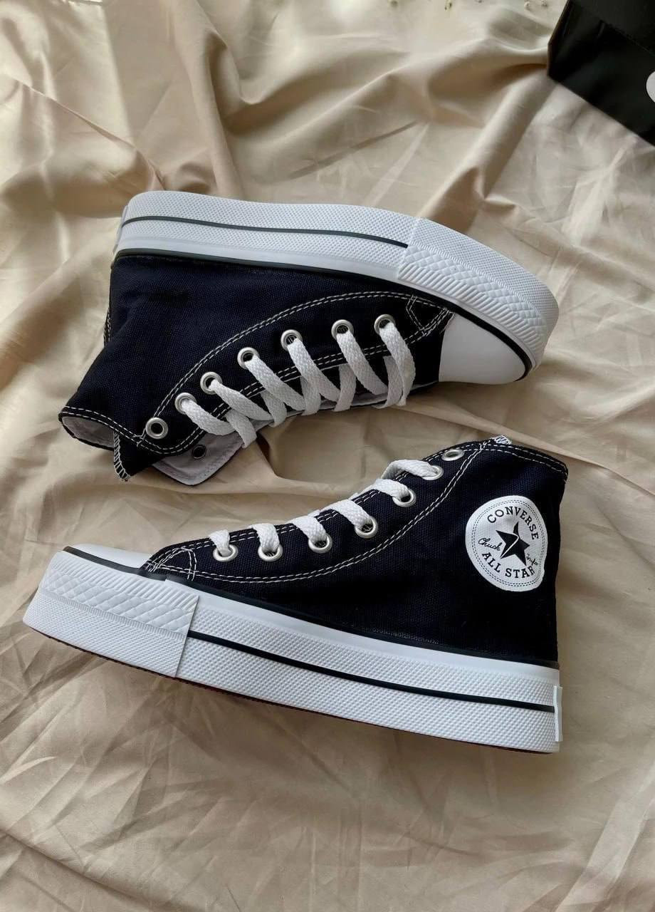 Жіночі високі кеди Converse All Star чорні з білим на платформі (KN2), фото 1