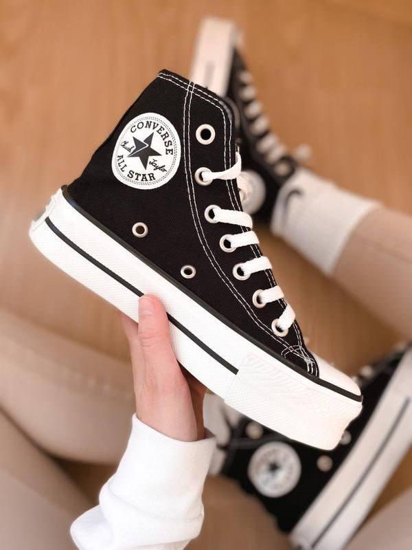 Жіночі високі кеди чорні з білим Converse All Star на платформі (KN2)