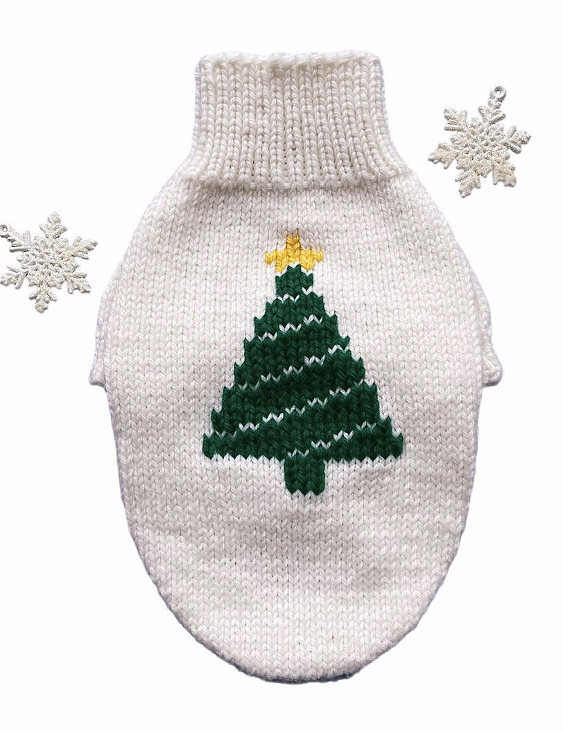 В'язаний Светр для Собак Hand Made Розмір S Колір Білий з Ялинкою (00788)