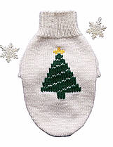 В'язаний Светр для Собак Hand Made Розмір S Колір Білий з Ялинкою (00788)