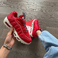 Красные кожаные женские кроссовки Nike Air Max 95 Люкс