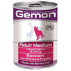 Gemon Dog Medium Adult Chunks with Beef&Liver-Вологий корм з яловичиною та печінкою для дорослих собак 415 гр