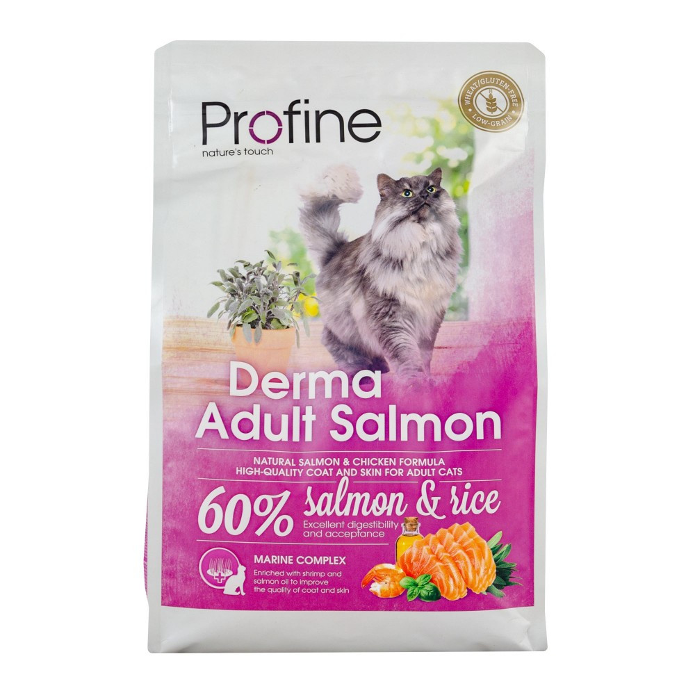 Сухий корм для дорослих довгошерстих кішок з лососем та рисом Profine Derma 2 кг, фото 1