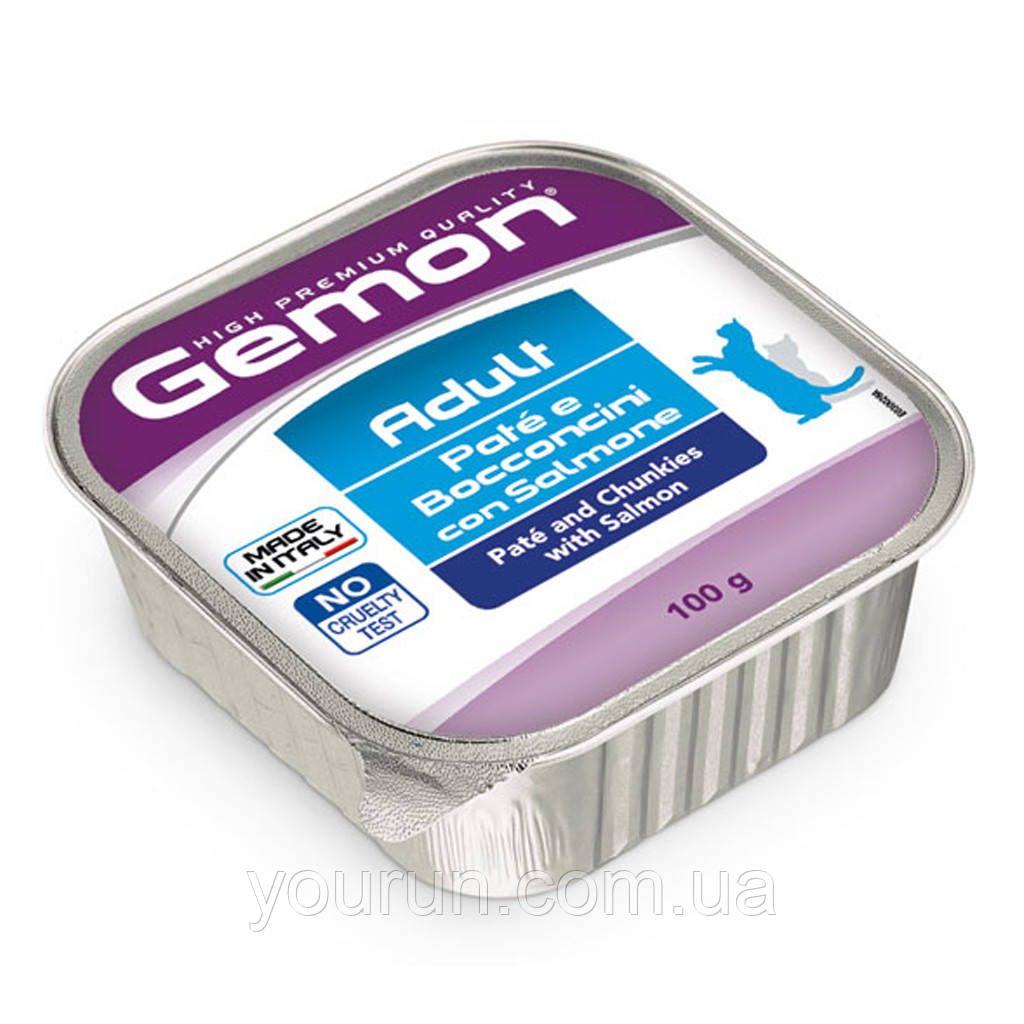 Gemon (Джемон) Cat Adult Pate & Chunkies with Salmon - Вологий корм для дорослих котів з лососем 100 гр, фото 1