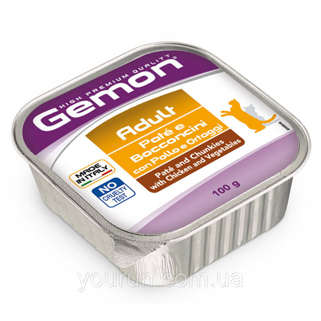 Gemon Cat Adult Pate & Chunkies with Chicken & Vegetables - Вологий корм для дорослих котів з куркою 100 гр, фото 1