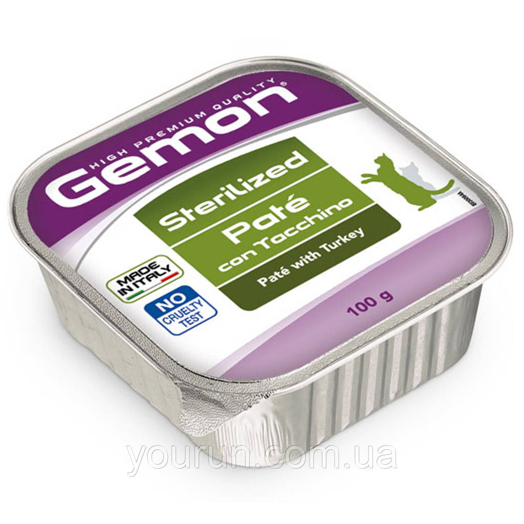 Gemon (Джемон) Cat Adult Sterilized Pate with Turkey-Вологий корм для стерилізованих котів з індичкою 100 гр, фото 1