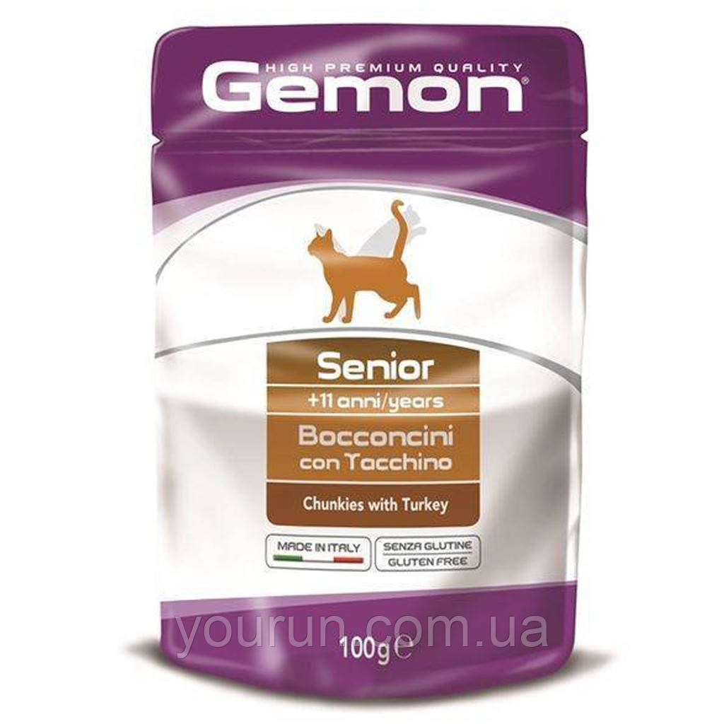 Gemon (Джемон) Cat Senior Chunkies with Turkey - Вологий корм для літніх котів з індичкою 100 гр, фото 1