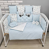 Комплект постільної білизни з ковдрою та бортиками на 4 боки ліжка 120х60см-Корона блакитна з каретною стяжкою