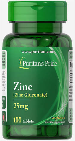 Цинк глюконат, Zinc, Puritan's Pride, 25 мг, 100 таблеток, фото 1