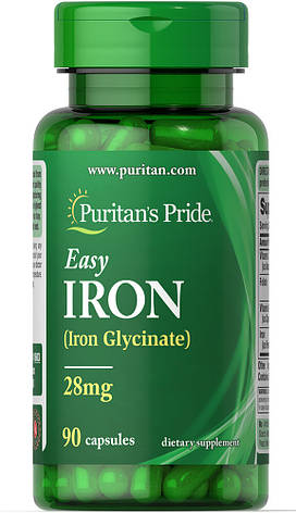 Залізо, Easy Iron (Glycinate), Puritan's Pride, 28 мг, 90 гелевих капсул, фото 1