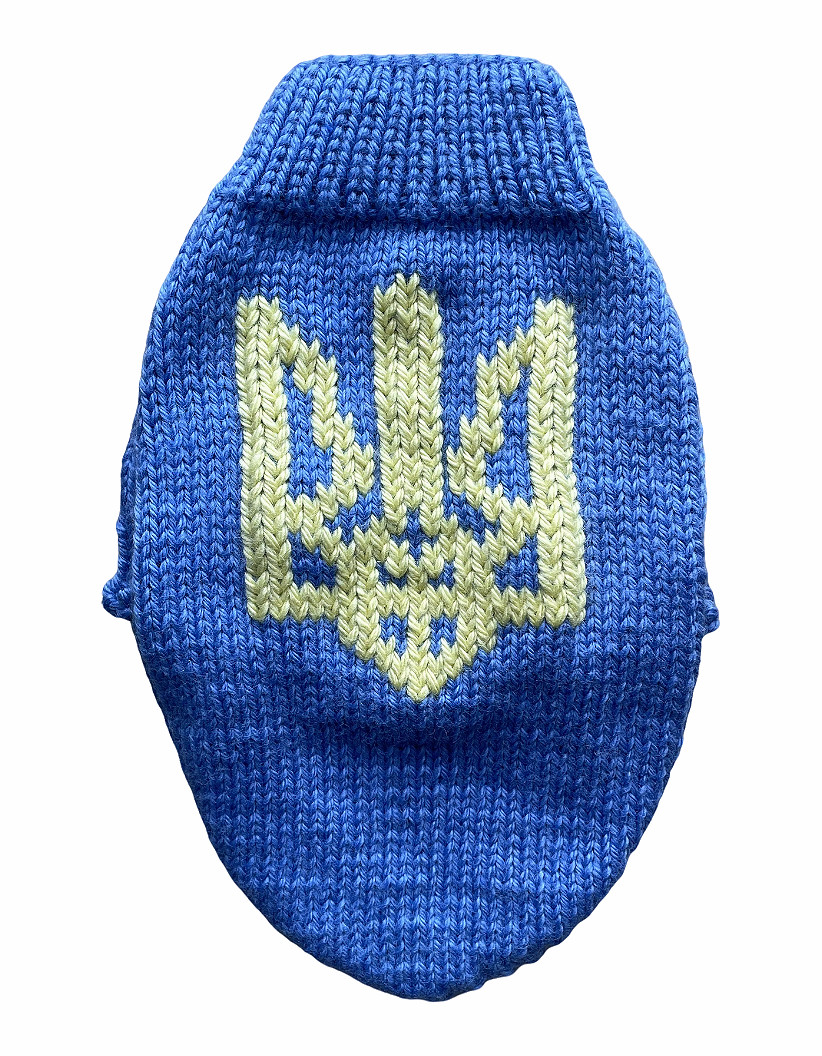 В'язаний Светр для Собак з Гербом України Hand Made Розмір S колір Блакитний (00089)