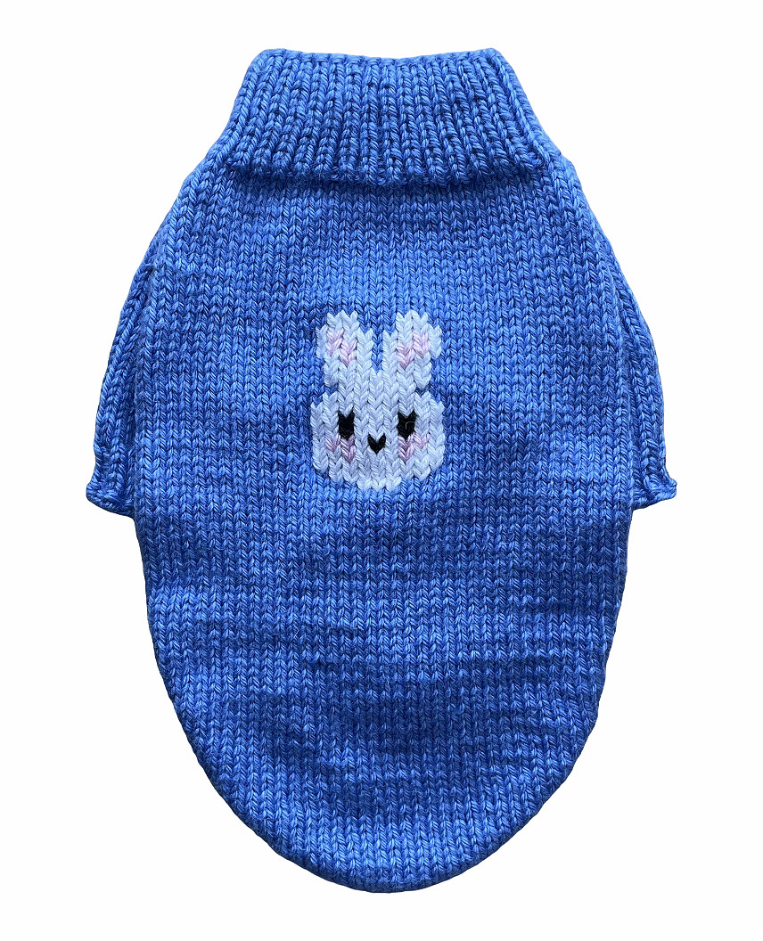 В'язаний Светр для Собак Hand Made Розмір M Колір Блакитний із зайчиком (00158)