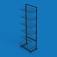 Стелаж сітчастий Єва-60 на 5 кошиків прямих і один накопичувальний (чорний)