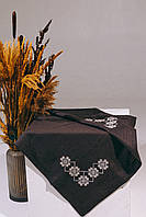 Салфетка серая на стол Текстиль для кухни льон "бело голубой орнамент"