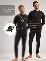 Комплект зимова флісова термобілизна чоловіча Thermo Man чорна, розмір М + термошкарпетки у подарунок