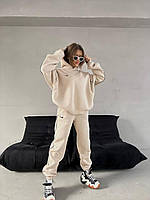 Женский теплый базовый спортивный костюм Найк худи с капюшоном и штаны Nike с кантом трехнить на флисе