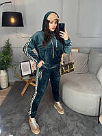 Женский велюровый мягкий прогулочный спортивный костюм с лампасами велюр спорт штаны и кофта большого размера