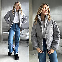 Женская стильная куртка стеганная весенняя теплая курточка на подкладке синтепон 250 без капюшона норма батал